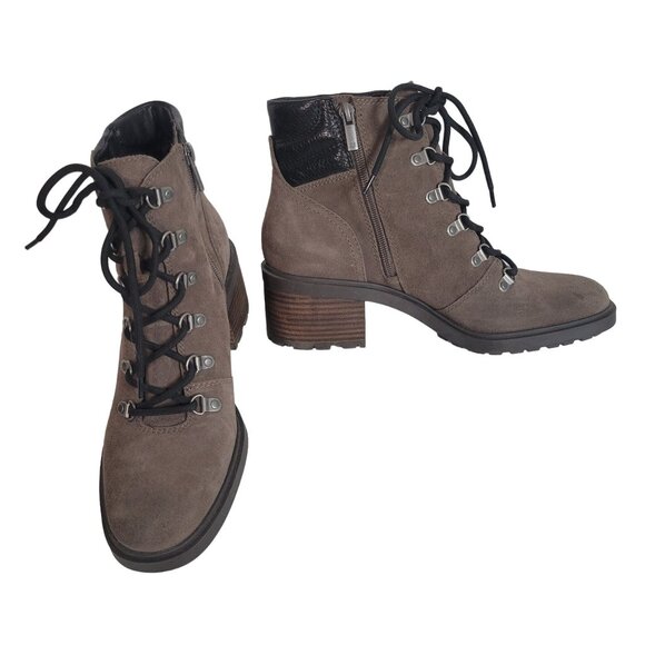 Lucky Brand Shoes - Lucky Brand Womens Size 8.5 Boots Suede Leather Lace-Up Zipper Chunky Heel Y2K